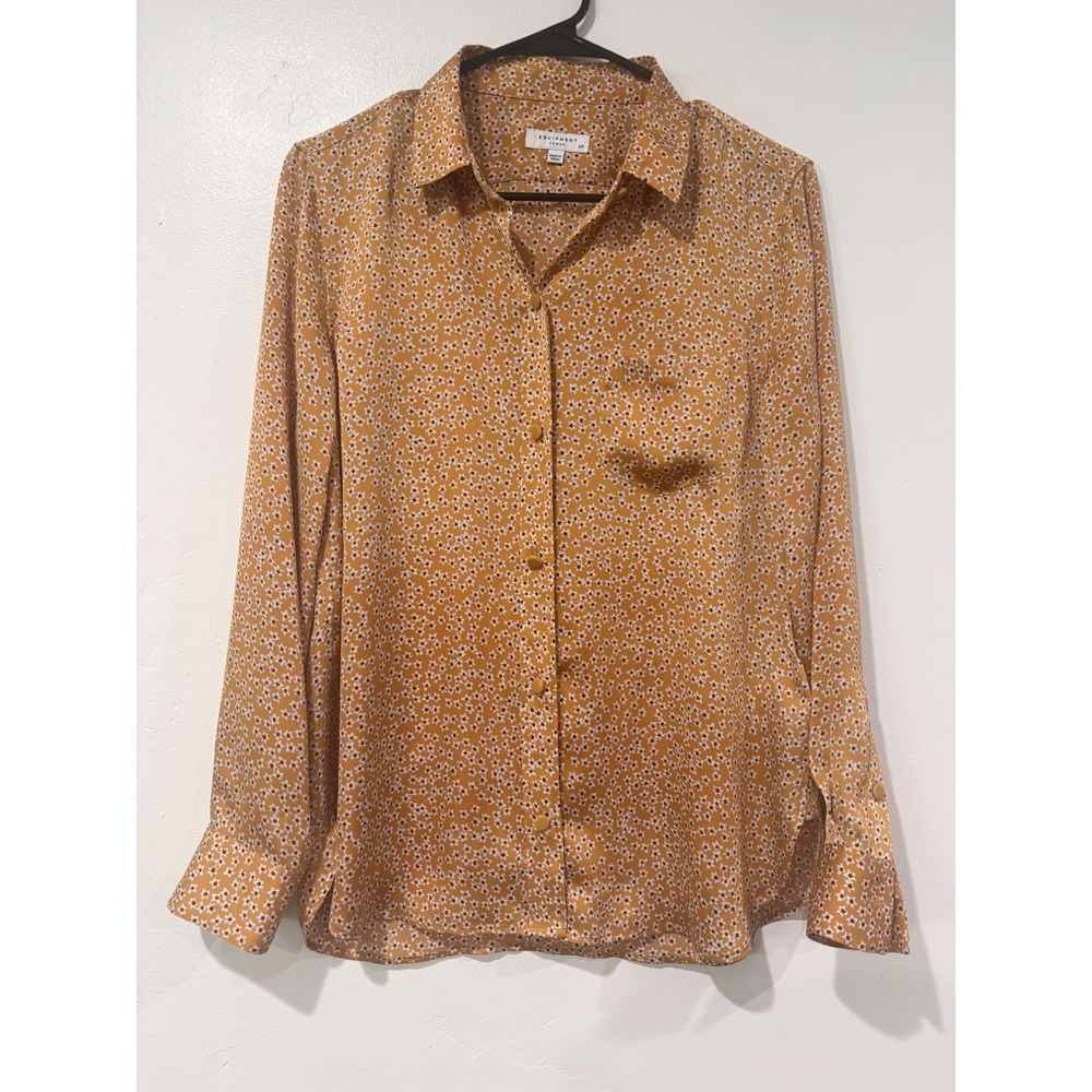 Equipment Femme Mustard Yellow Floral Silk Button Down Blouse Top Small S/P